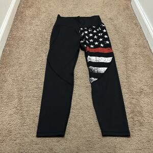 Born Primitive Synergy Leggings W US Flag Size XL Cropped Patriotic Black